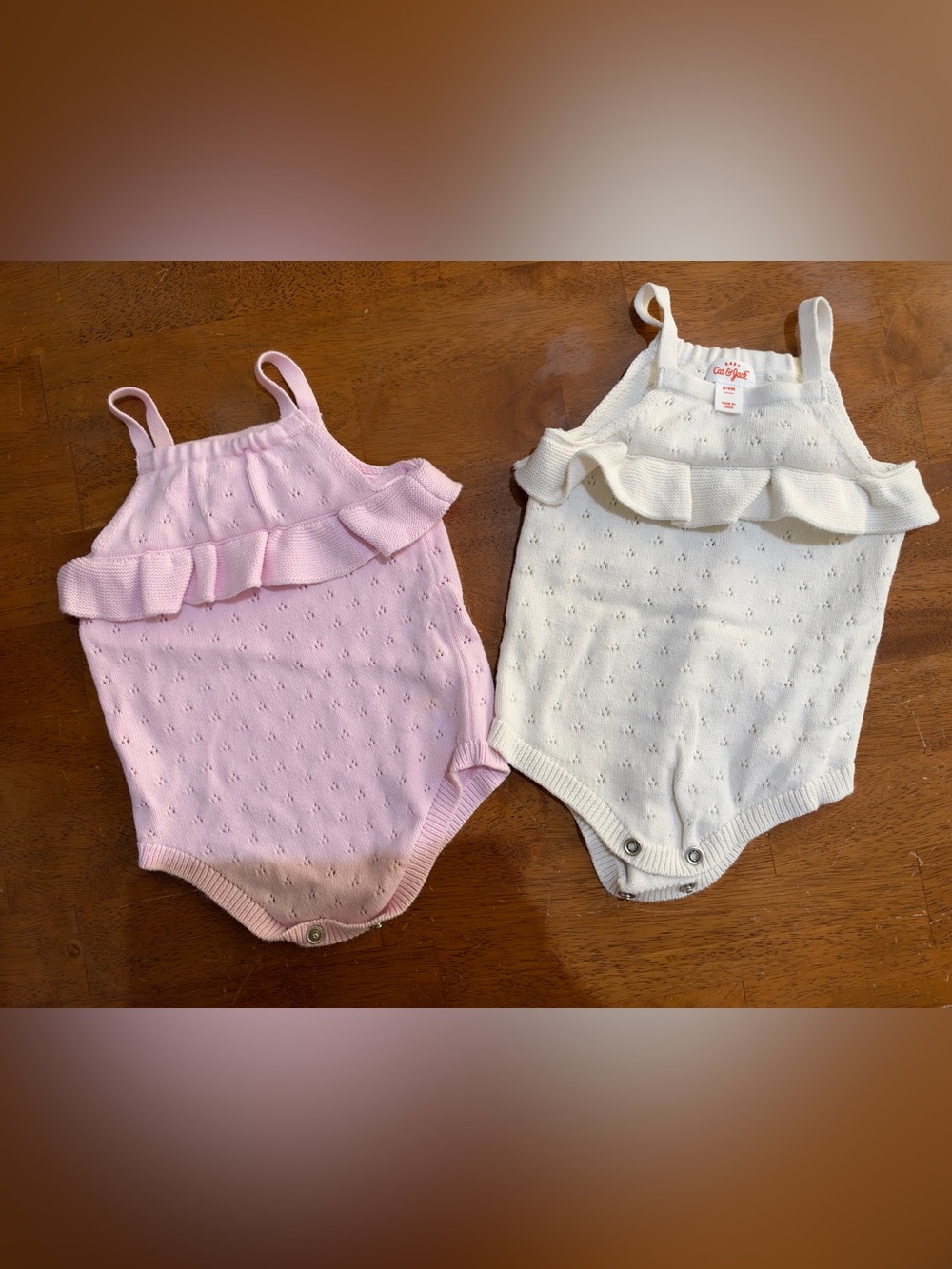 Cat & Jack Pink & Cream Knit Ruffle Baby One-Piece Set